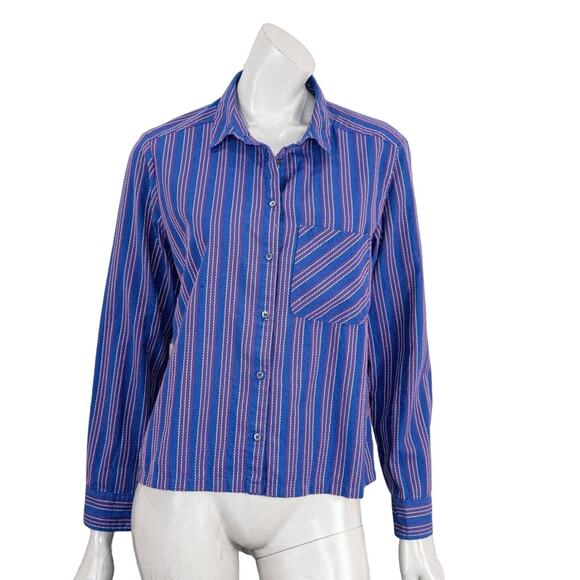 XiRENA Button up Shirt in Blue red Embroidered stripe size Small - Picture 1 of 10